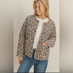 Leopard quilted bomber jacket with snaps and pockets NWT